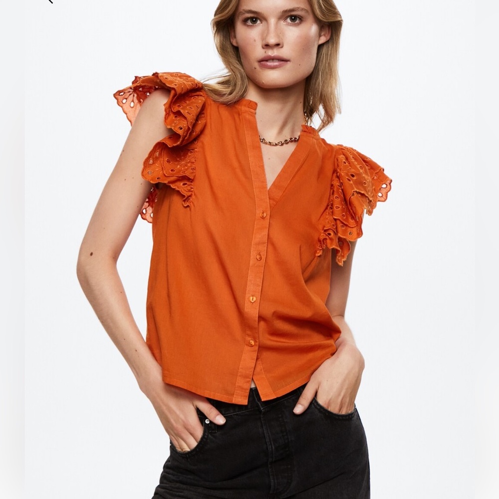 NWT Mango cute eyelet top button down cotton blouse